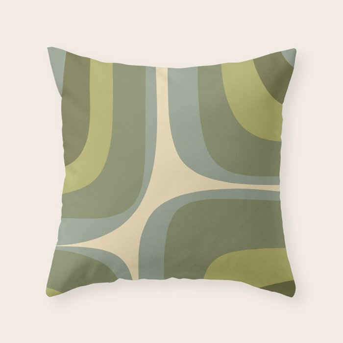 Retro Groove Minimalist Abstract in Olive Green Tones Throw Pillow Gallery Image 1