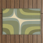 Retro Groove Minimalist Abstract in Olive Green Tones Outdoor Rug Gallery Image 1