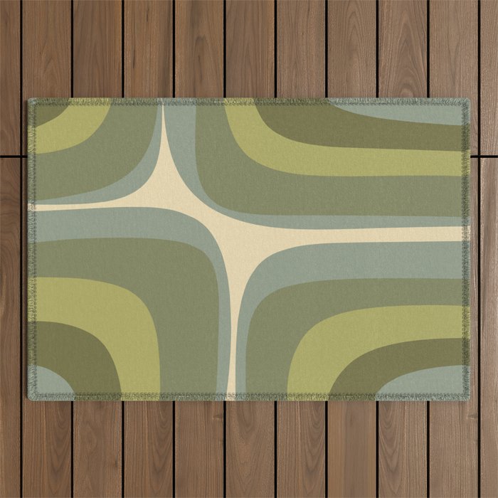Retro Groove Minimalist Abstract in Olive Green Tones Outdoor Rug Gallery Image 1
