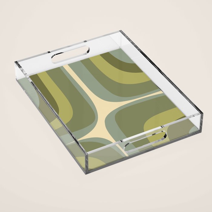 Retro Groove Minimalist Abstract in Olive Green Tones Acrylic Tray Gallery Image 1