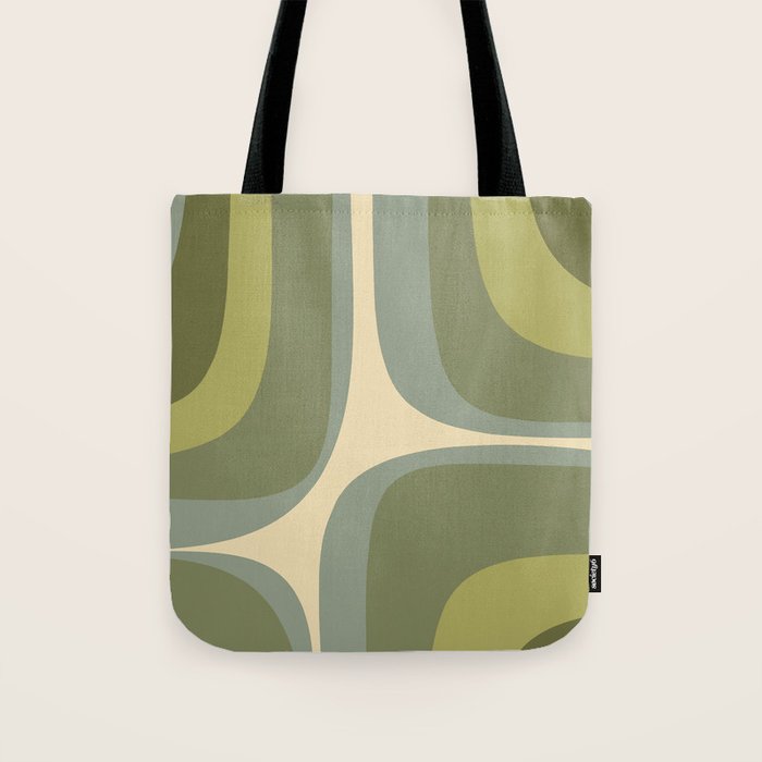 Retro Groove Minimalist Abstract in Olive Green Tones Tote Bag Gallery Image 1
