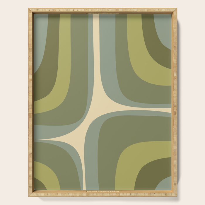 Retro Groove Minimalist Abstract in Olive Green Tones Serving Tray Gallery Image 1