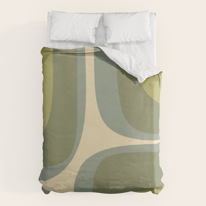 Retro Groove Minimalist Abstract in Olive Green Tones Duvet Cover Gallery Image 1
