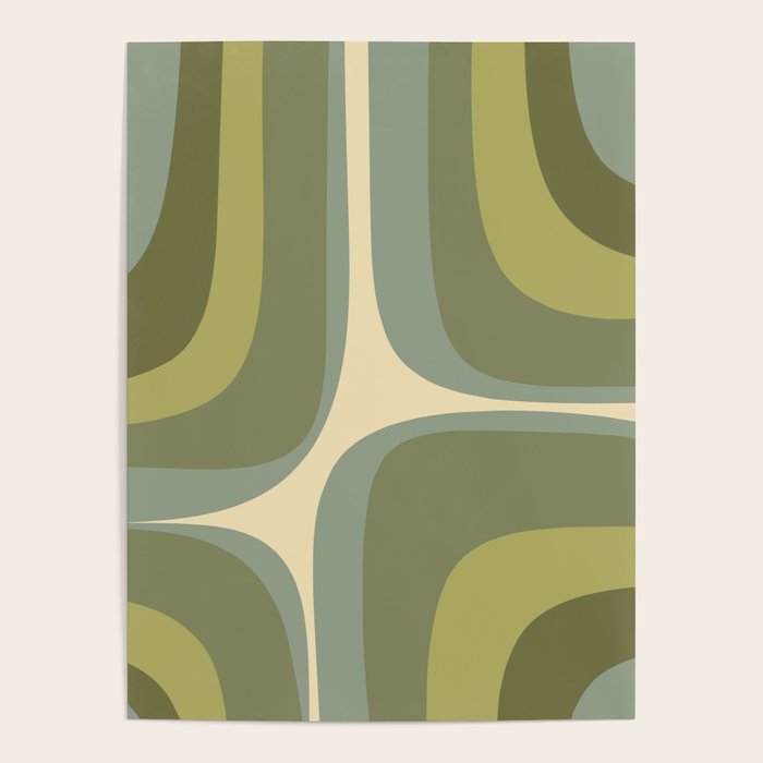 Retro Groove Minimalist Abstract in Olive Green Tones Poster Gallery Image 1