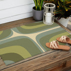 Retro Groove Minimalist Abstract in Olive Green Tones Outdoor Rug Gallery Image 2