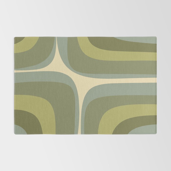 Retro Groove Minimalist Abstract in Olive Green Tones Rug Gallery Image 2
