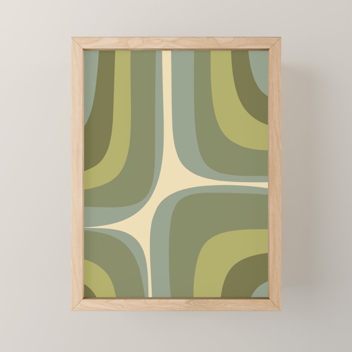 Retro Groove Minimalist Abstract in Olive Green Tones Mini Art Print Gallery Image 1