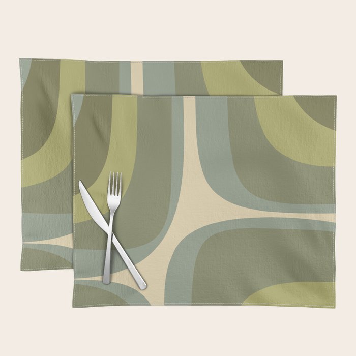 Retro Groove Minimalist Abstract in Olive Green Tones Placemat Gallery Image 1