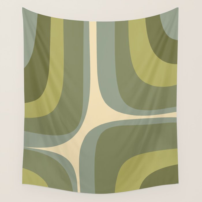 Retro Groove Minimalist Abstract in Olive Green Tones Wall Tapestry Gallery Image 1