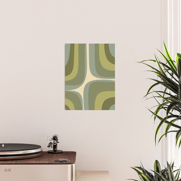 Retro Groove Minimalist Abstract in Olive Green Tones Poster Gallery Image 2
