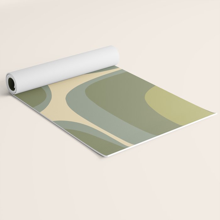 Retro Groove Minimalist Abstract in Olive Green Tones Yoga Mat Gallery Image 2