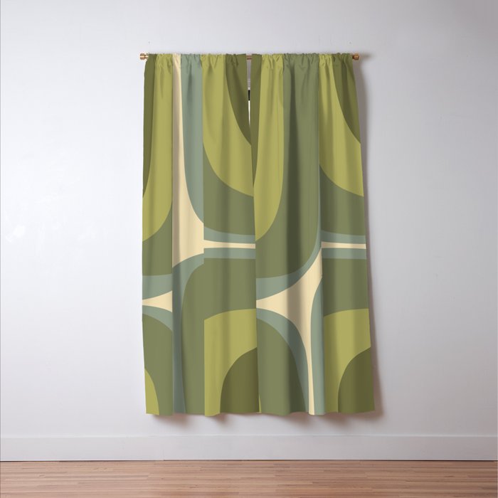 Retro Groove Minimalist Abstract in Olive Green Tones Window Curtain Gallery Image 3