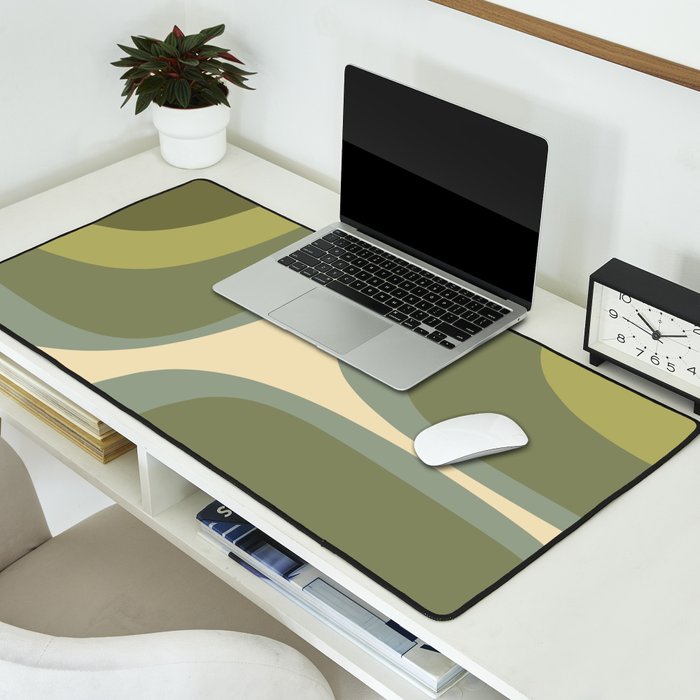Retro Groove Minimalist Abstract in Olive Green Tones Desk Mat Gallery Image 2