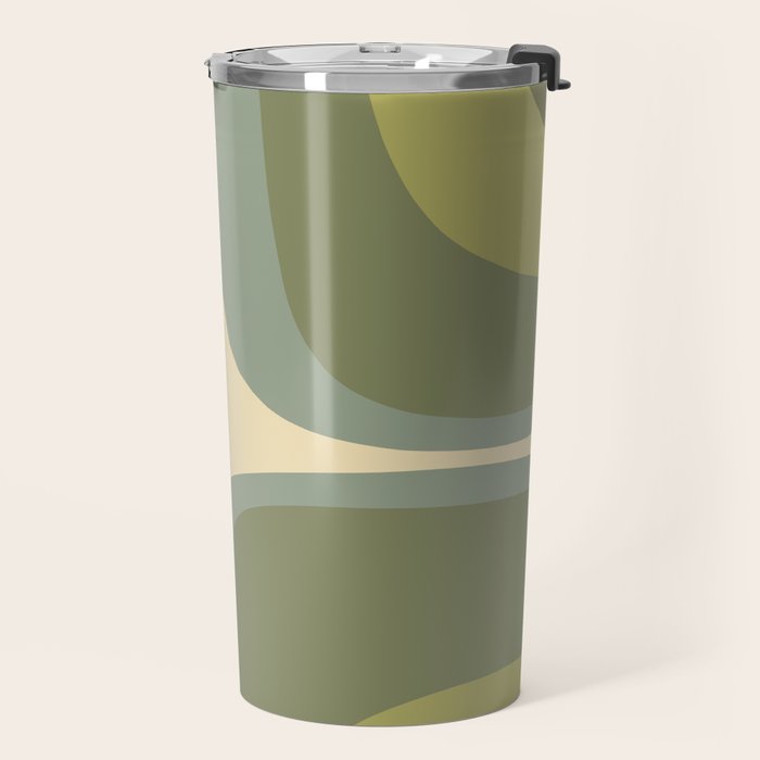Retro Groove Minimalist Abstract in Olive Green Tones Travel Mug Gallery Image 2