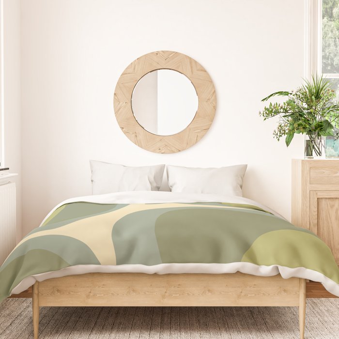 Retro Groove Minimalist Abstract in Olive Green Tones Duvet Cover Gallery Image 3
