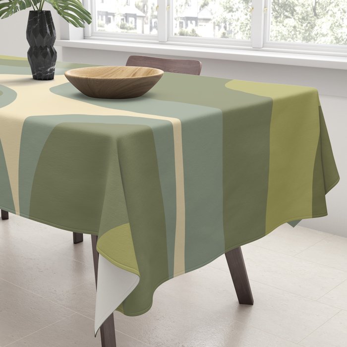 Retro Groove Minimalist Abstract in Olive Green Tones Tablecloth Gallery Image 3