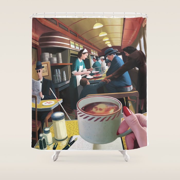 Blue Plate Special by Jeff Lee Johnson Shower Curtain Gallery Image 1