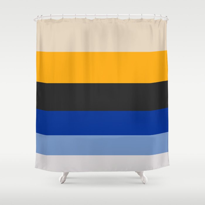 Complementary Blue & Yellow Colorful Geometric Pattern Shower Curtain Gallery Image 1