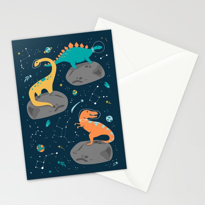 Dinosaurs Floating on an Asteroid Stationery Card Gallery Image 2