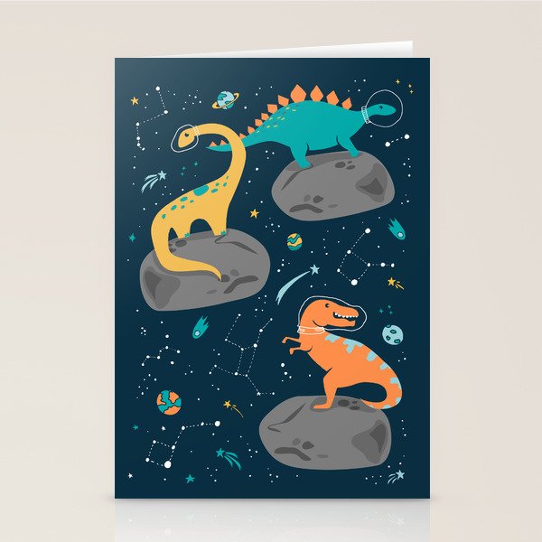 Dinosaurs Floating on an Asteroid Stationery Card Gallery Image 1