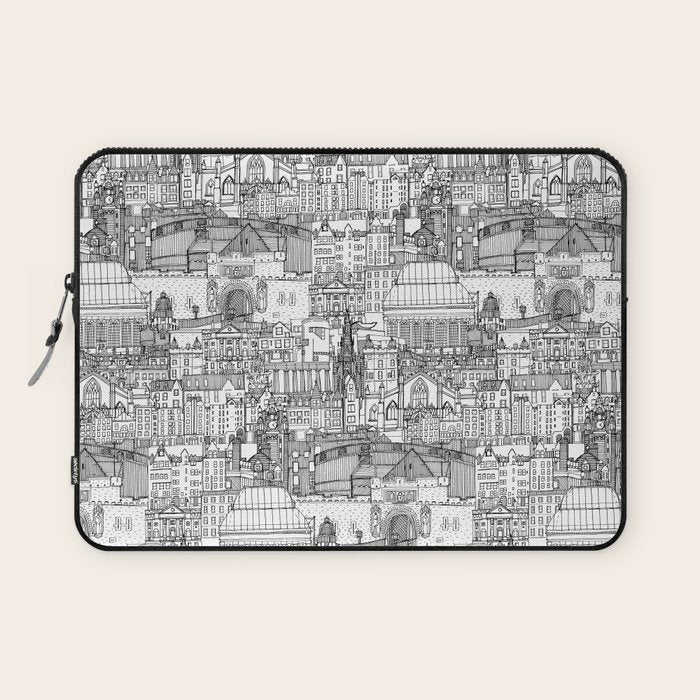 Edinburgh toile black white Laptop Sleeve Gallery Image 1