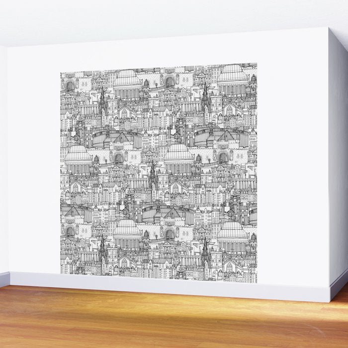 Edinburgh toile black white Wall Mural Gallery Image 2