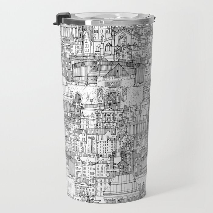 Edinburgh toile black white Travel Mug Gallery Image 3