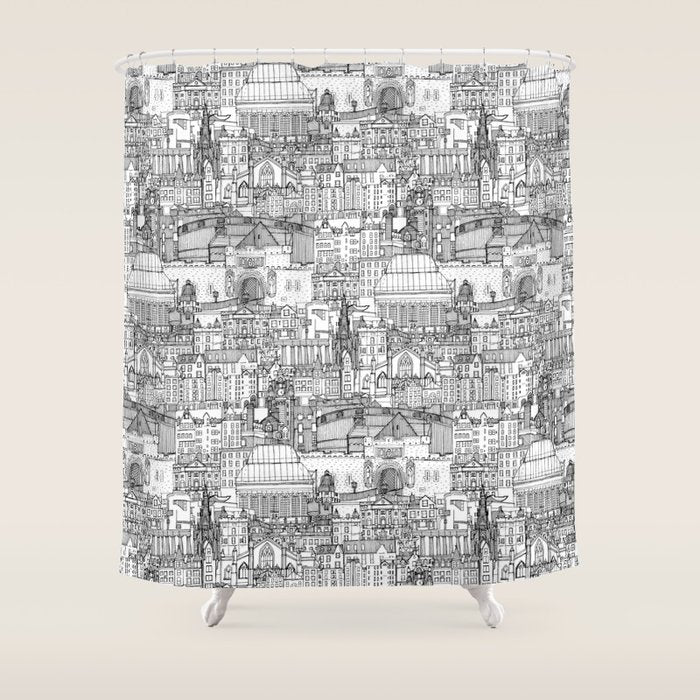 Edinburgh toile black white Shower Curtain Gallery Image 1