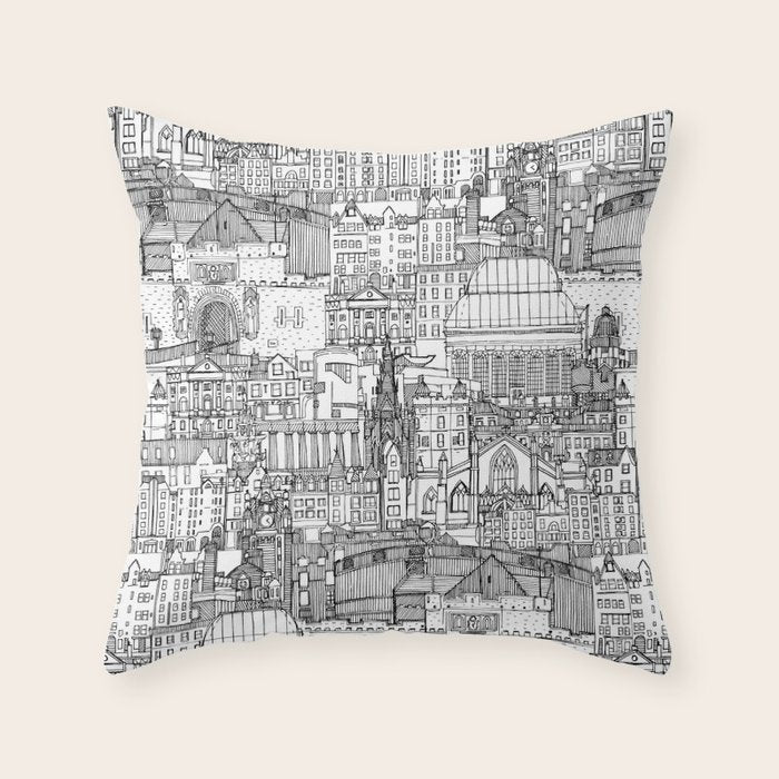 Edinburgh toile black white Throw Pillow Gallery Image 6