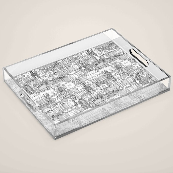 Edinburgh toile black white Acrylic Tray Gallery Image 1