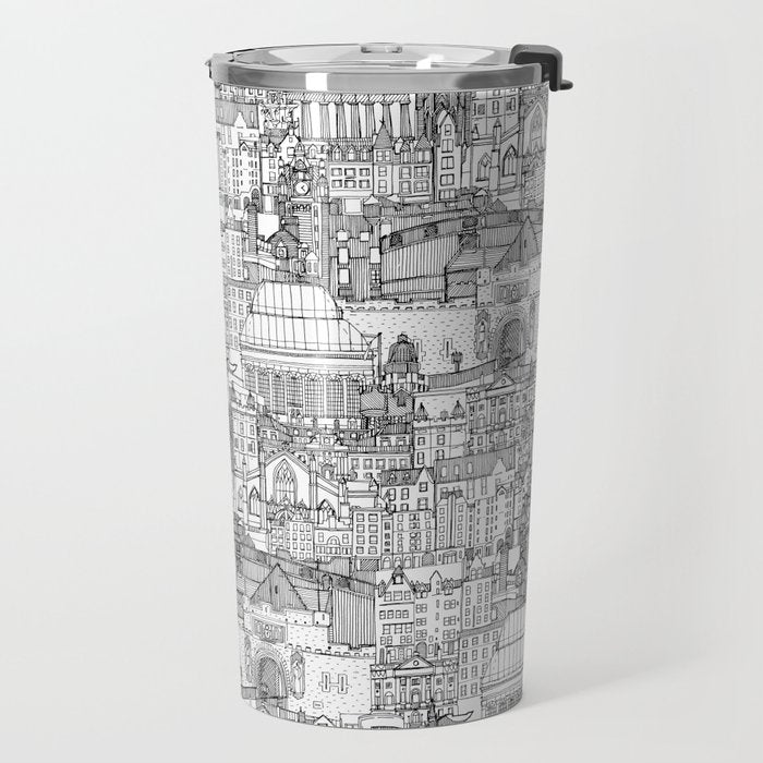 Edinburgh toile black white Travel Mug Gallery Image 2