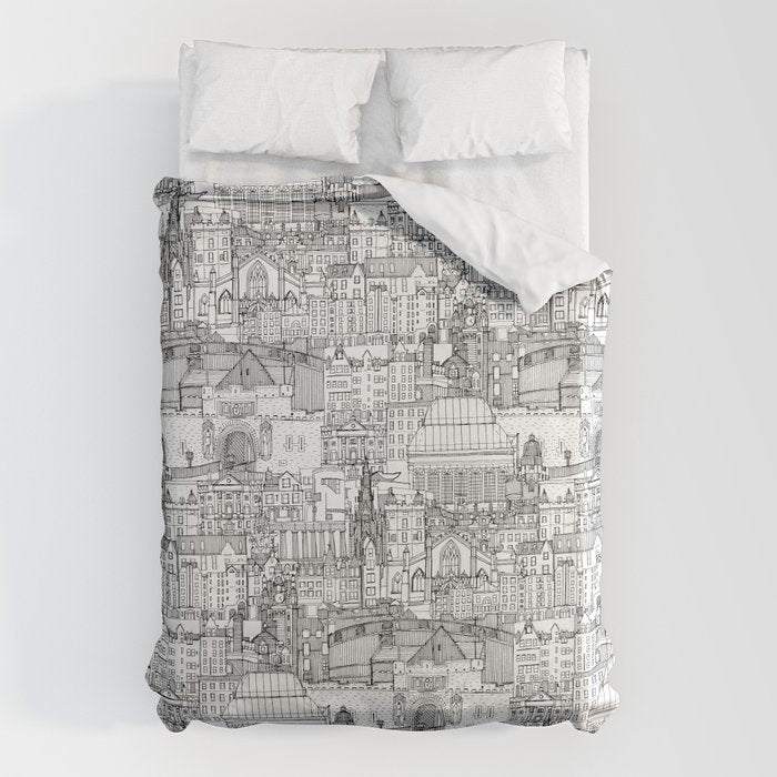 Edinburgh toile black white Duvet Cover Gallery Image 1