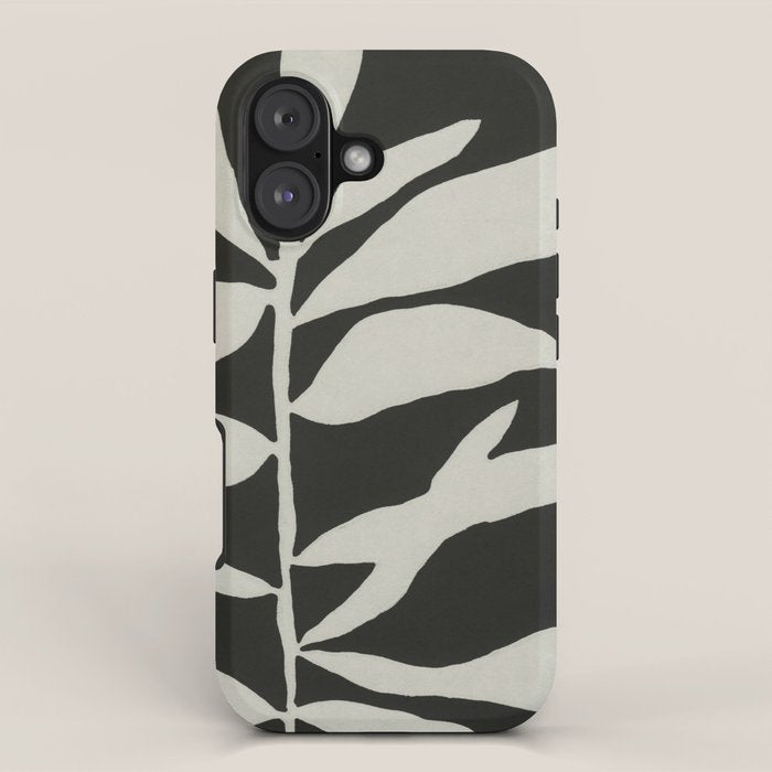 Linocut Branch #3 / White & Black iPhone Case Gallery Image 1