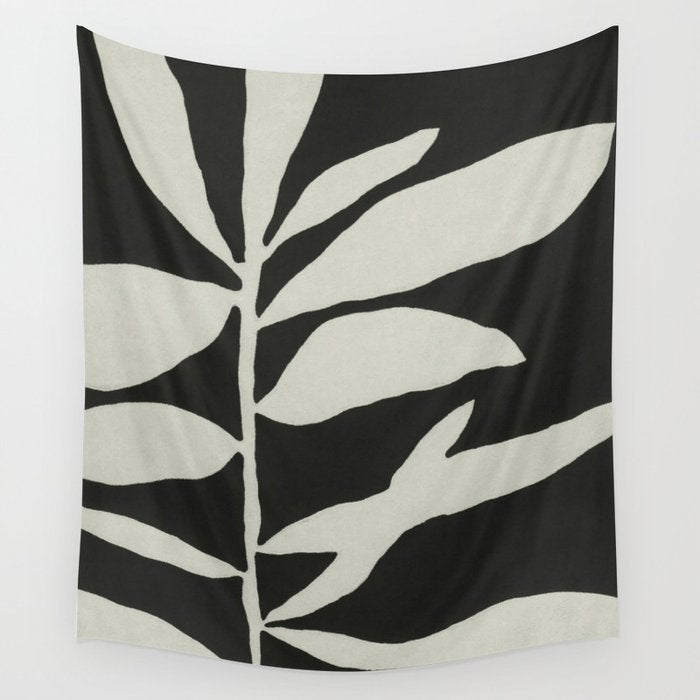 Linocut Branch #3 / White & Black Wall Tapestry Gallery Image 1