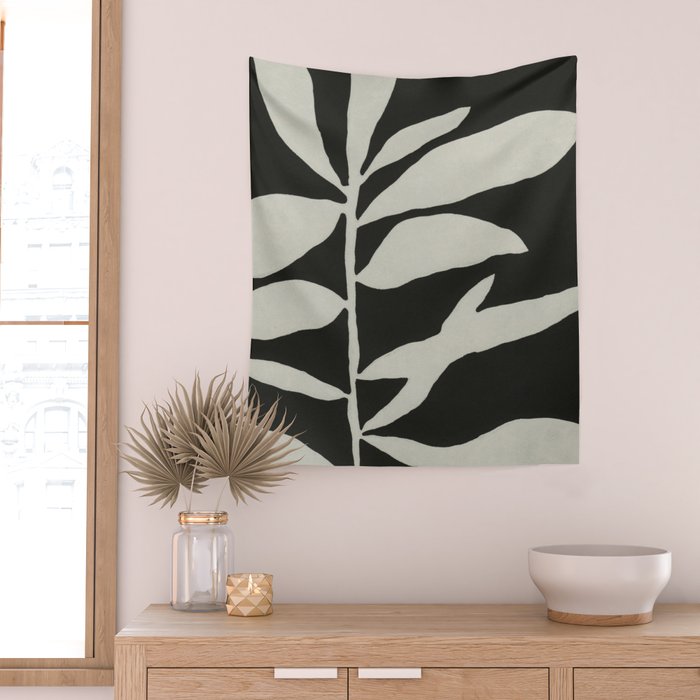 Linocut Branch #3 / White & Black Wall Tapestry Gallery Image 2