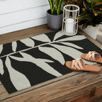 Linocut Branch #3 / White & Black Outdoor Rug Gallery Image 2