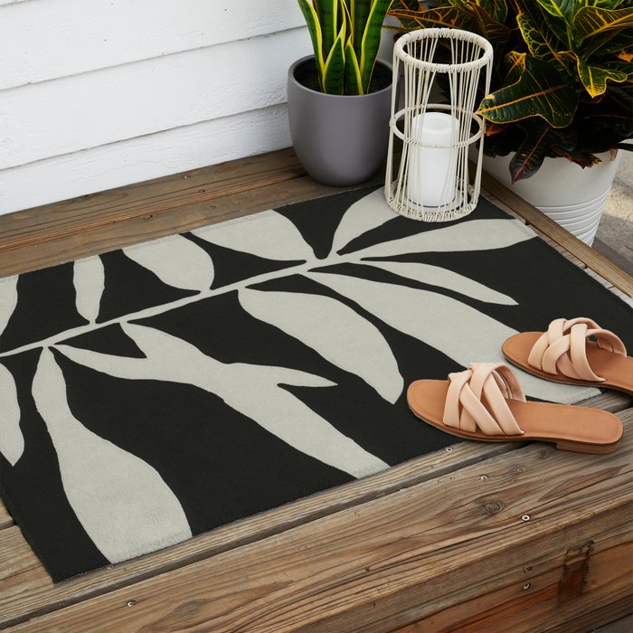 Linocut Branch #3 / White & Black Outdoor Rug Gallery Image 2