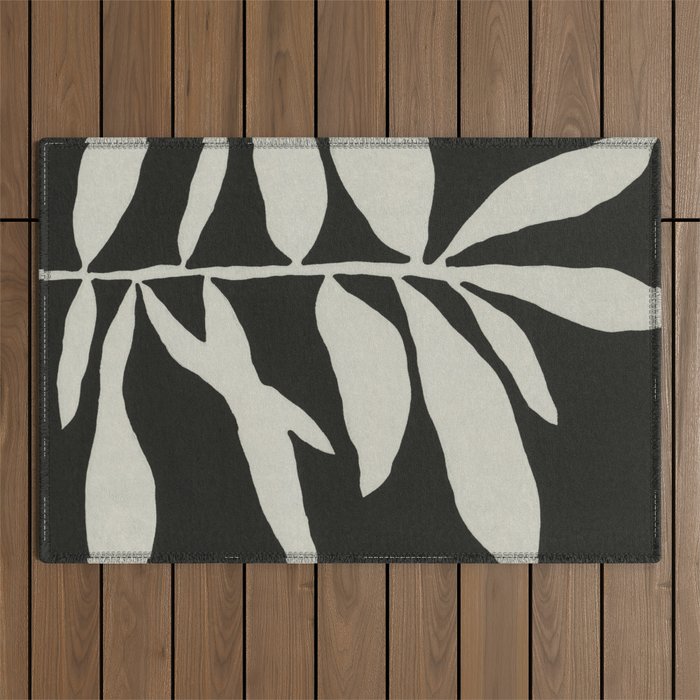 Linocut Branch #3 / White & Black Outdoor Rug Gallery Image 1