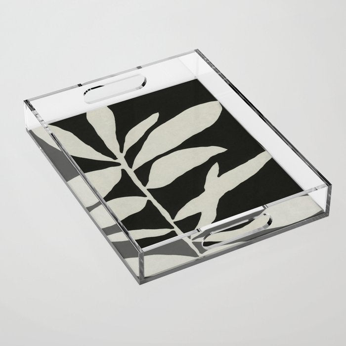 Linocut Branch #3 / White & Black Acrylic Tray Gallery Image 1