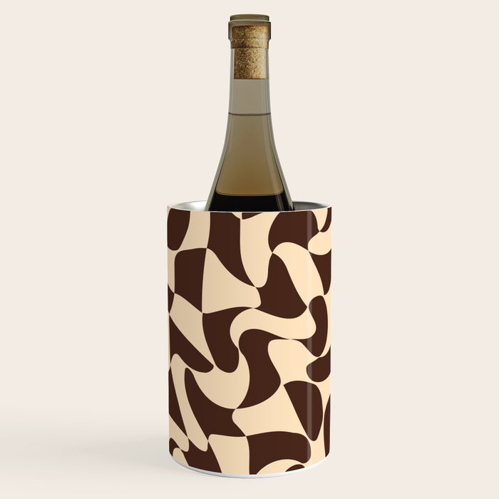 Wavy Checkerboard in Brown & Cream Wine Chiller Gallery Image 1