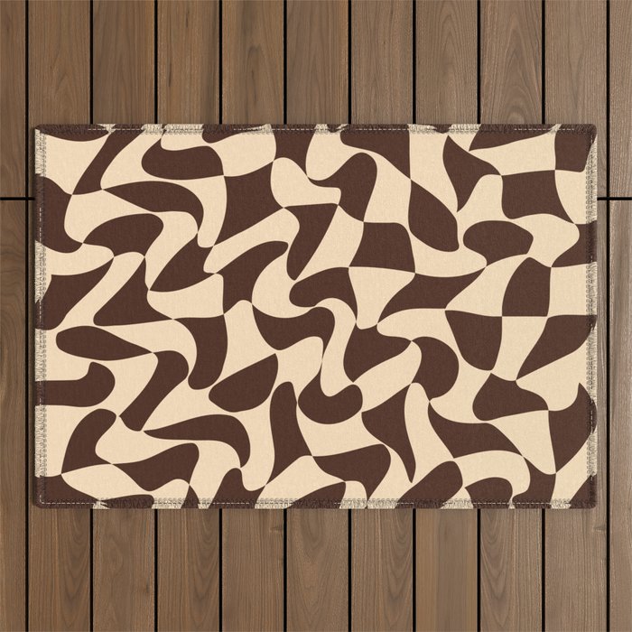 Wavy Checkerboard in Brown & Cream Outdoor Rug Gallery Image 1