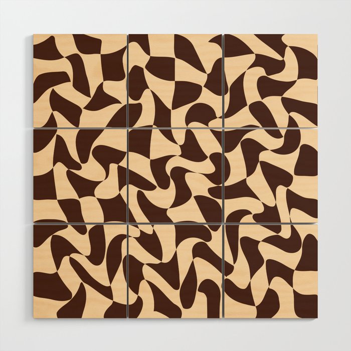 Wavy Checkerboard in Brown & Cream Wood Wall Art Gallery Image 1