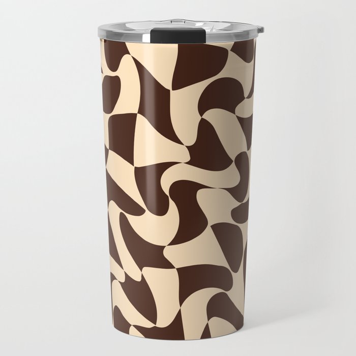 Wavy Checkerboard in Brown & Cream Travel Mug Gallery Image 1