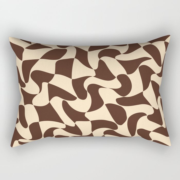 Wavy Checkerboard in Brown & Cream Rectangular Pillow Gallery Image 2