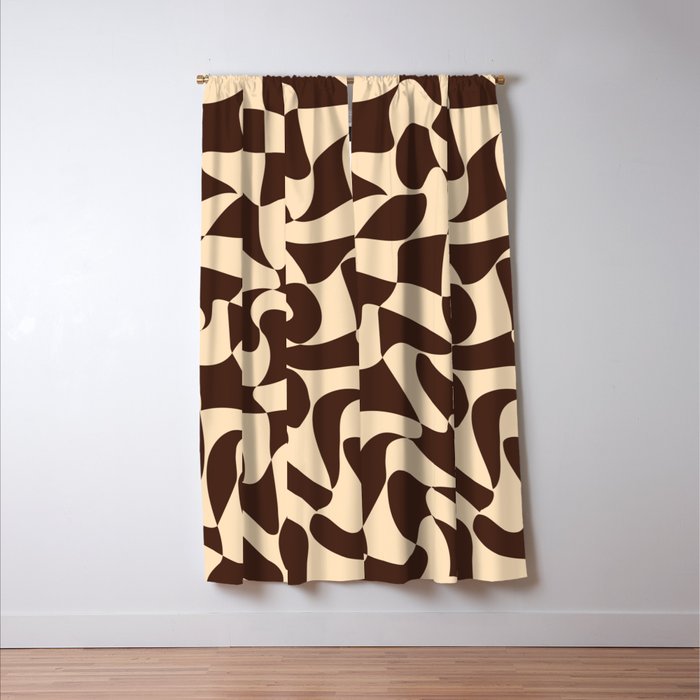 Wavy Checkerboard in Brown & Cream Window Curtain Gallery Image 3