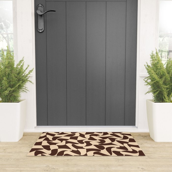 Wavy Checkerboard in Brown & Cream Welcome Mat Gallery Image 3