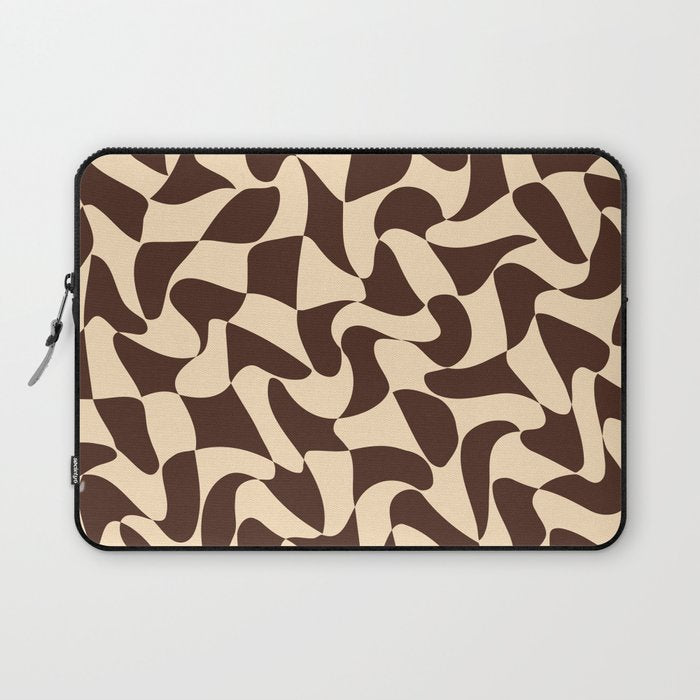 Wavy Checkerboard in Brown & Cream Laptop Sleeve Gallery Image 1
