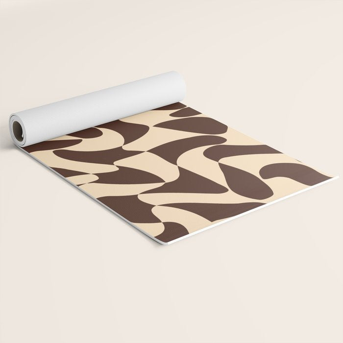 Wavy Checkerboard in Brown & Cream Yoga Mat Gallery Image 2
