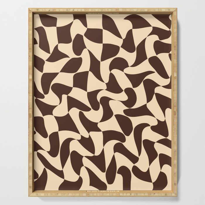 Wavy Checkerboard in Brown & Cream Serving Tray Gallery Image 1