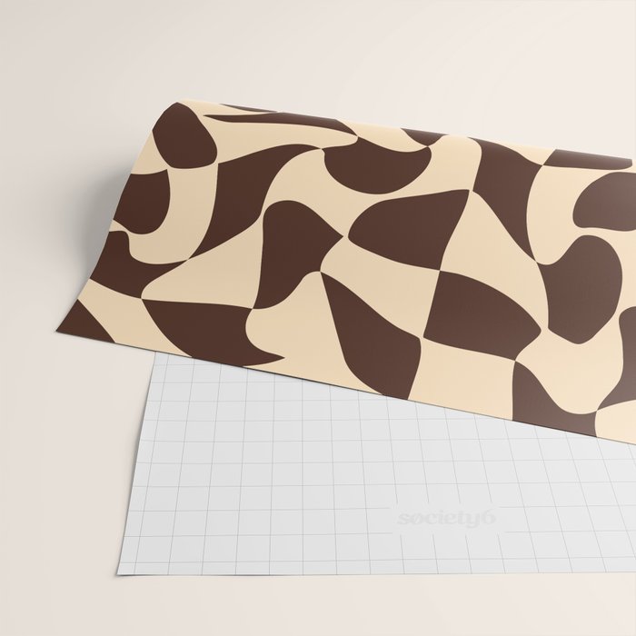 Wavy Checkerboard in Brown & Cream Wrapping Paper Gallery Image 2